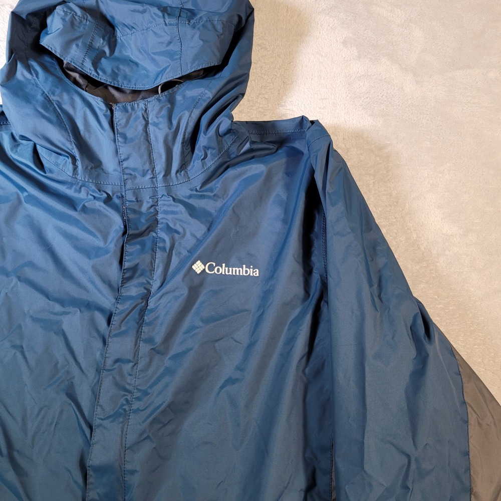 Columbia Jacket Mens L Blue Omni-Tech Rain Windbreaker Hooded Shell Coat - Picture 4 of 16